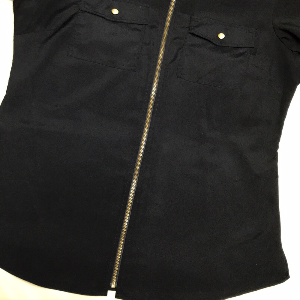 *MICHEAL KORS* Long Sleeve Zip Blouse Top Navy M - Picture 4 of 9